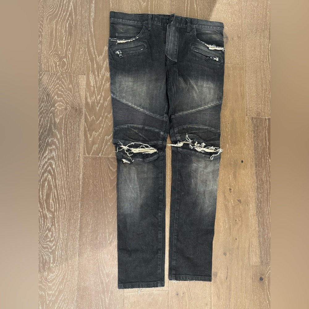 Balmain Charcoal Distressed Skinny Jeans